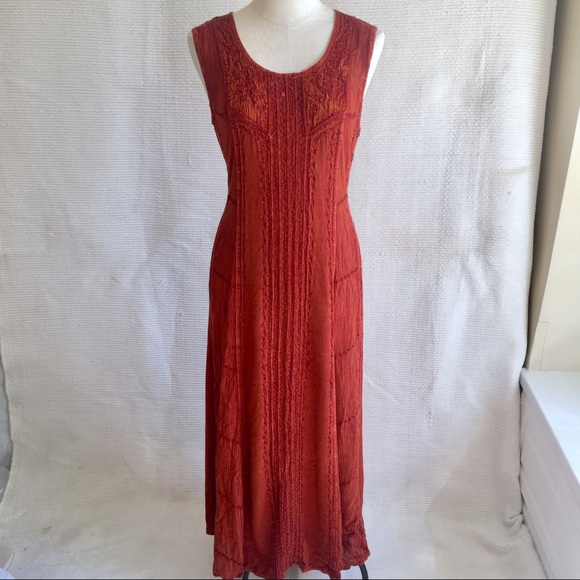 Vintage 90s OS Boho Maxi Dress Adjustable Tie Back - Picture 1 of 9